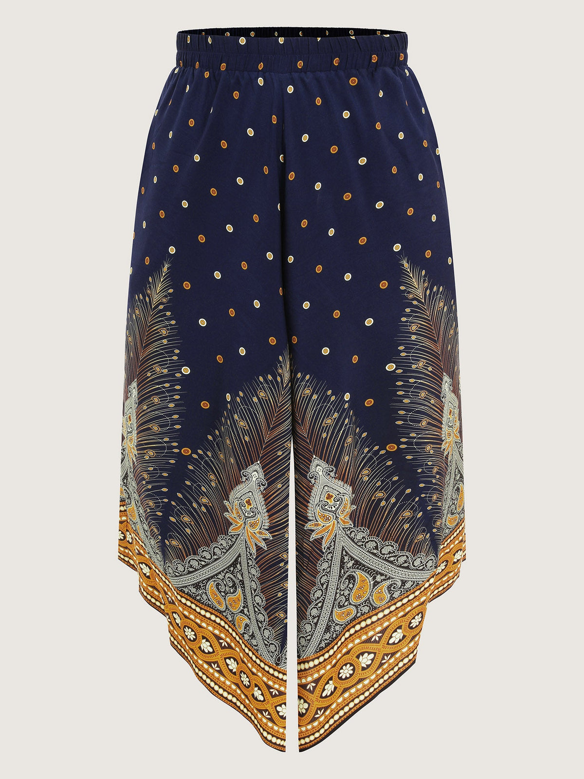 Boho Print Wide-Leg Color Contrast Pants