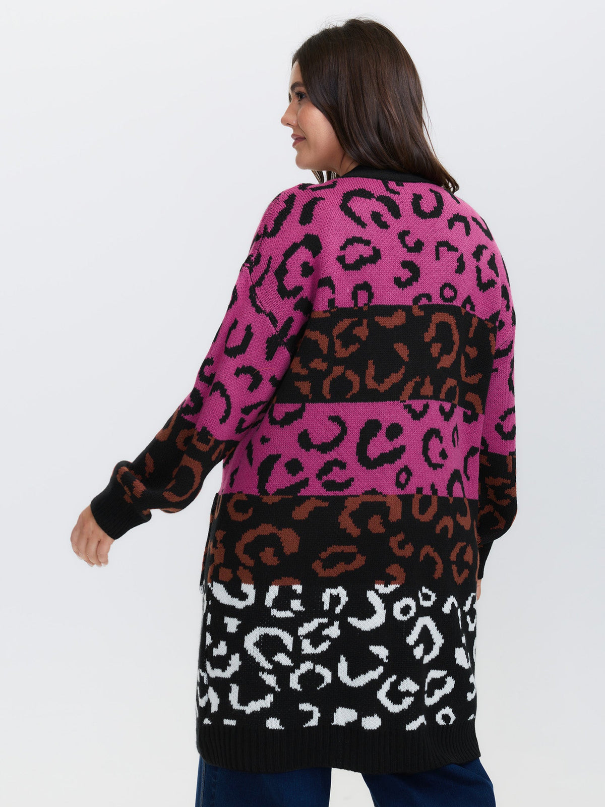 Sweet Leopard Print Jacquard Knit Cardigan