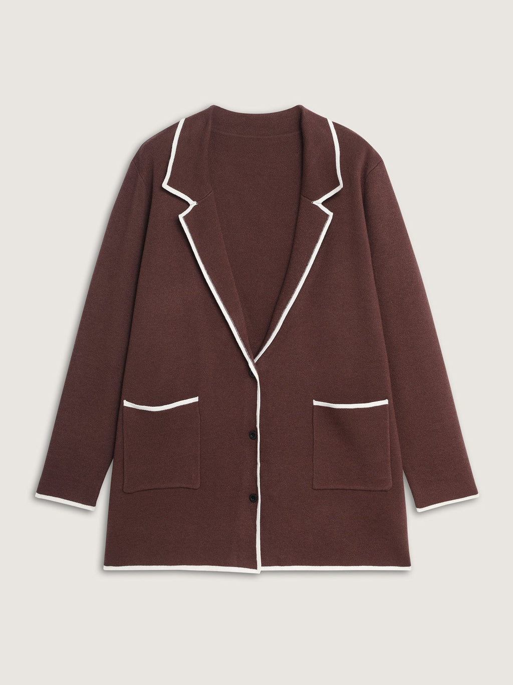Suit Collar Color Contrast Pockets Knit Cardigan