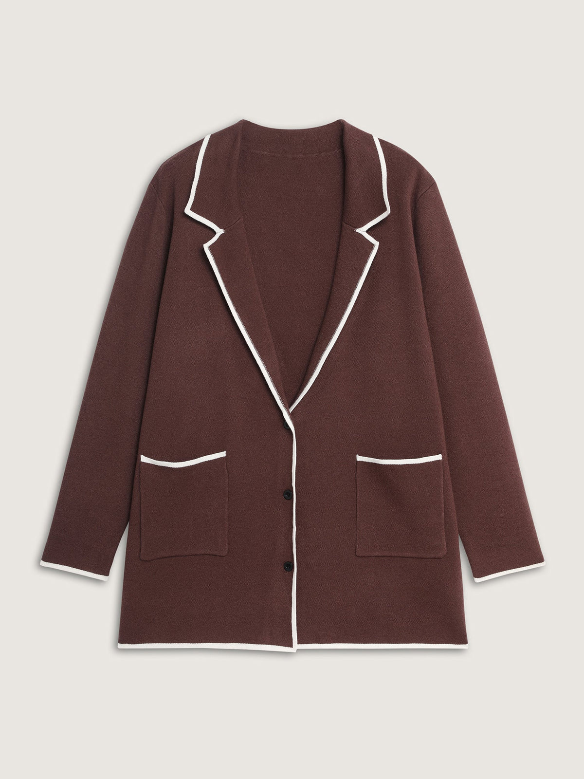Suit Collar Color Contrast Pockets Knit Cardigan