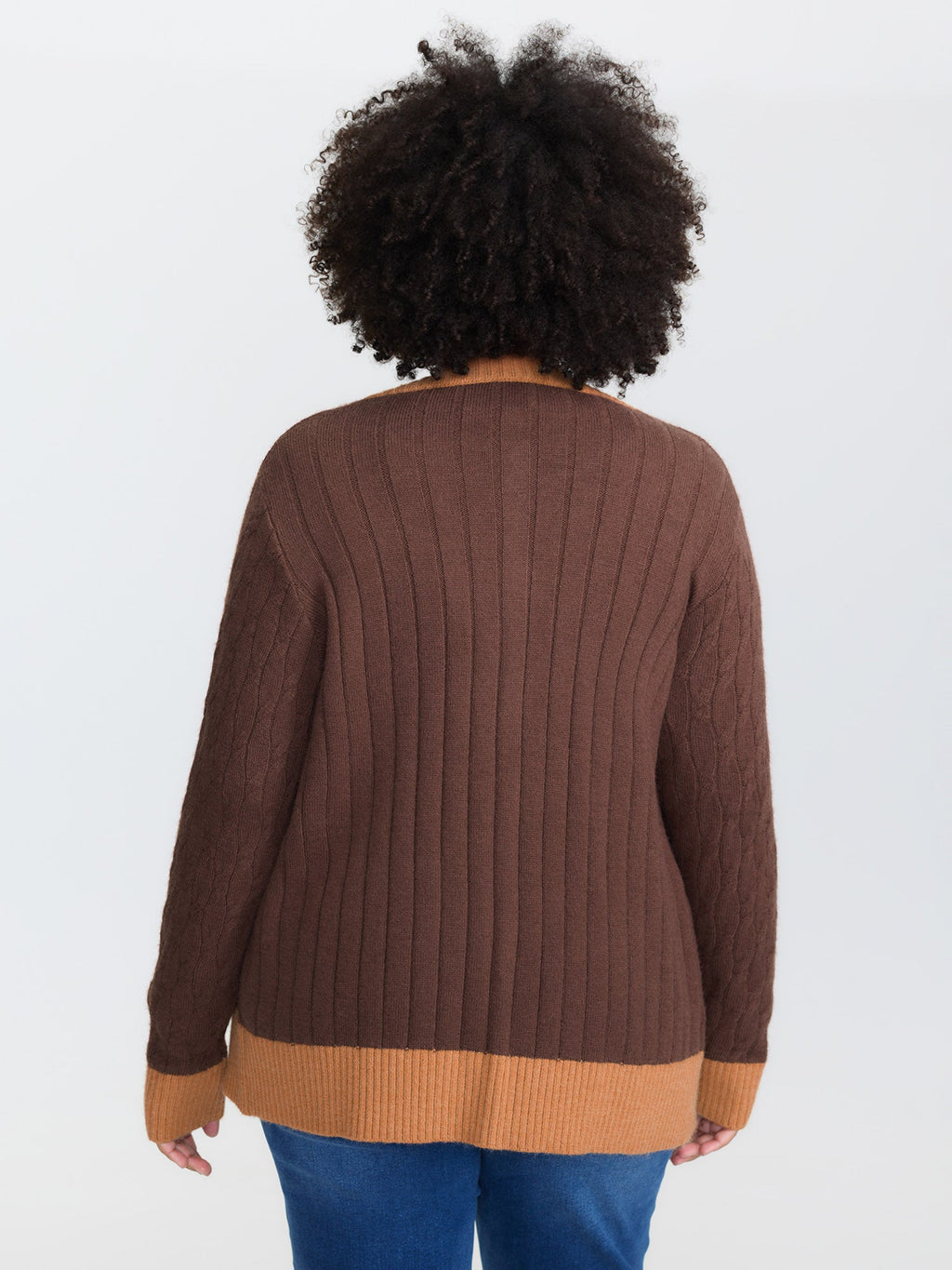 Braided Color Contrast Button Knit Cardigan