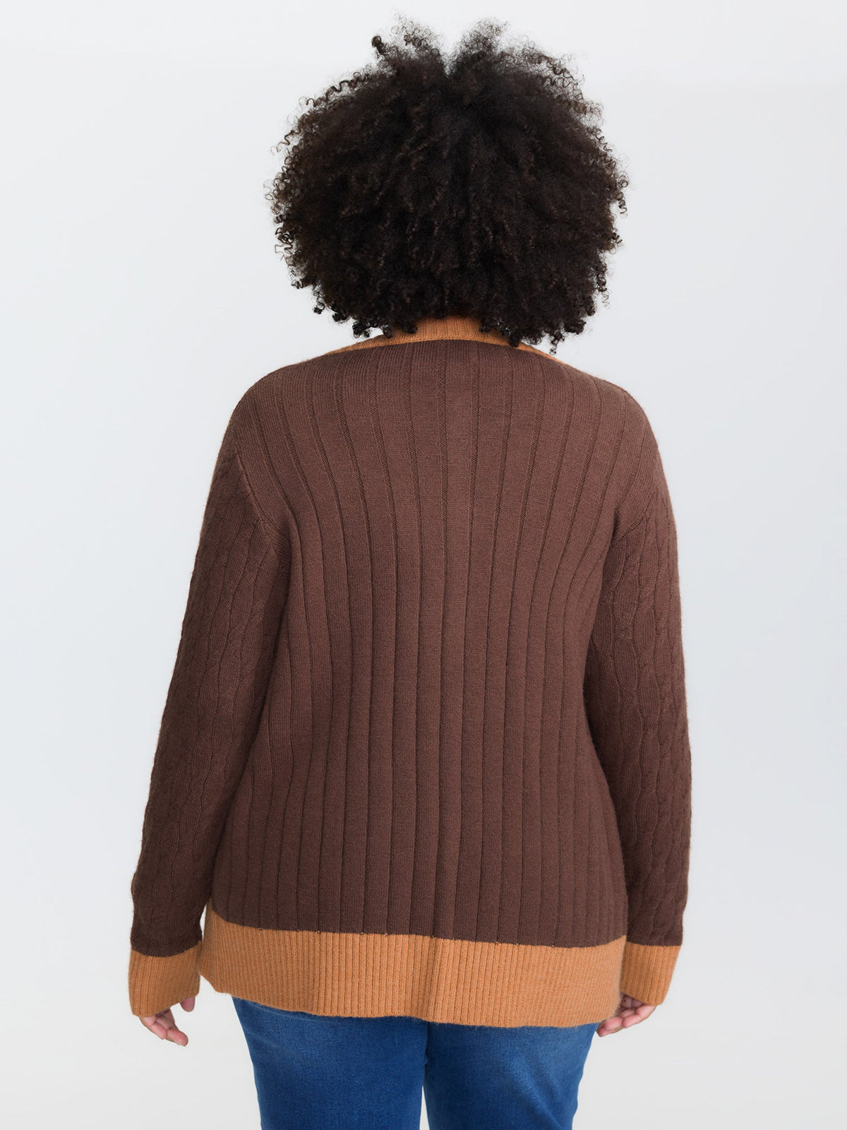 Braided Color Contrast Button Knit Cardigan