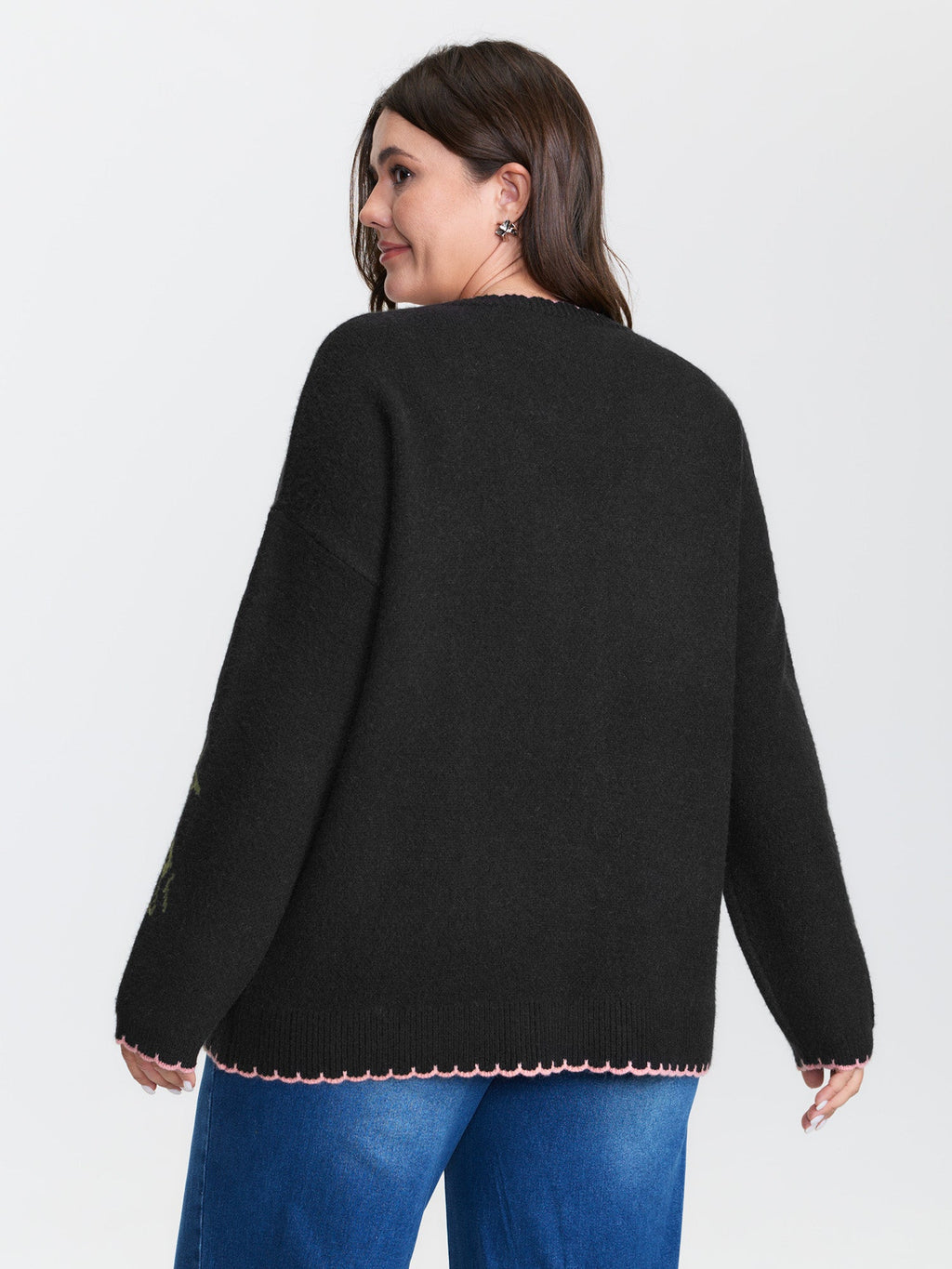 Floral Pattern Jacquard Wavy Edge Knit Cardigan