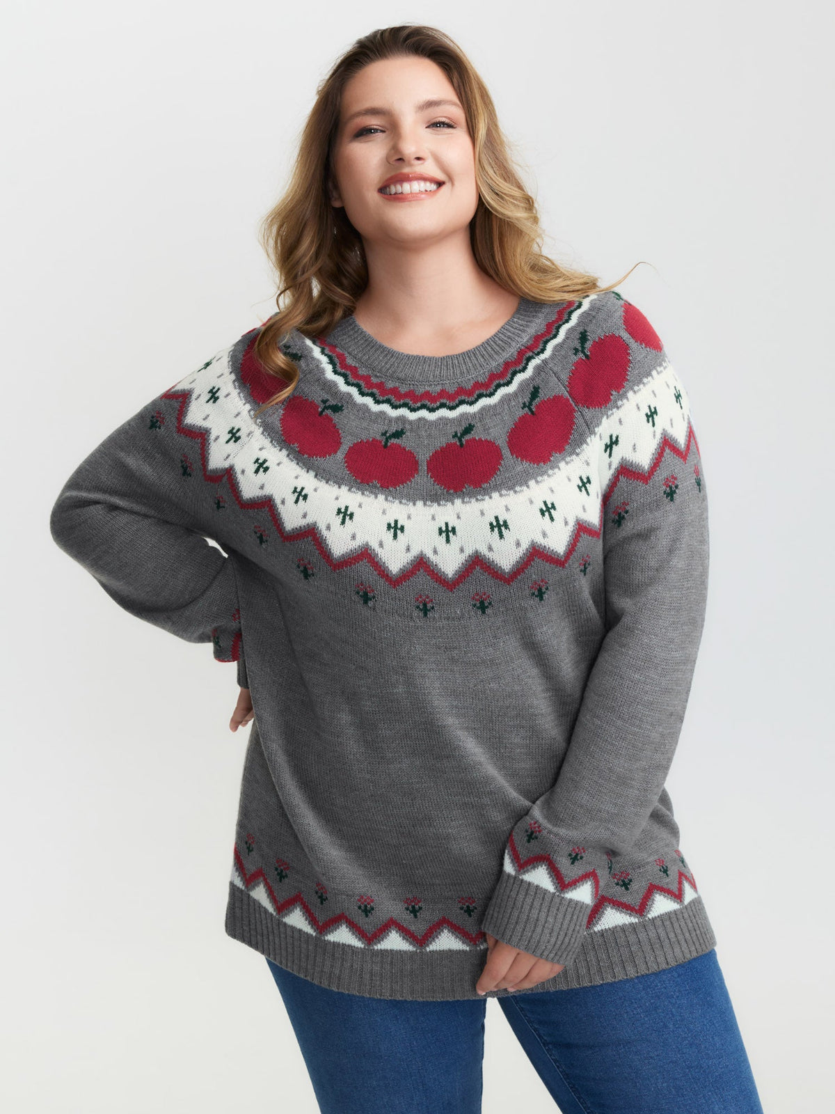 Apple Pattern Color Contrast Knit Cardigan
