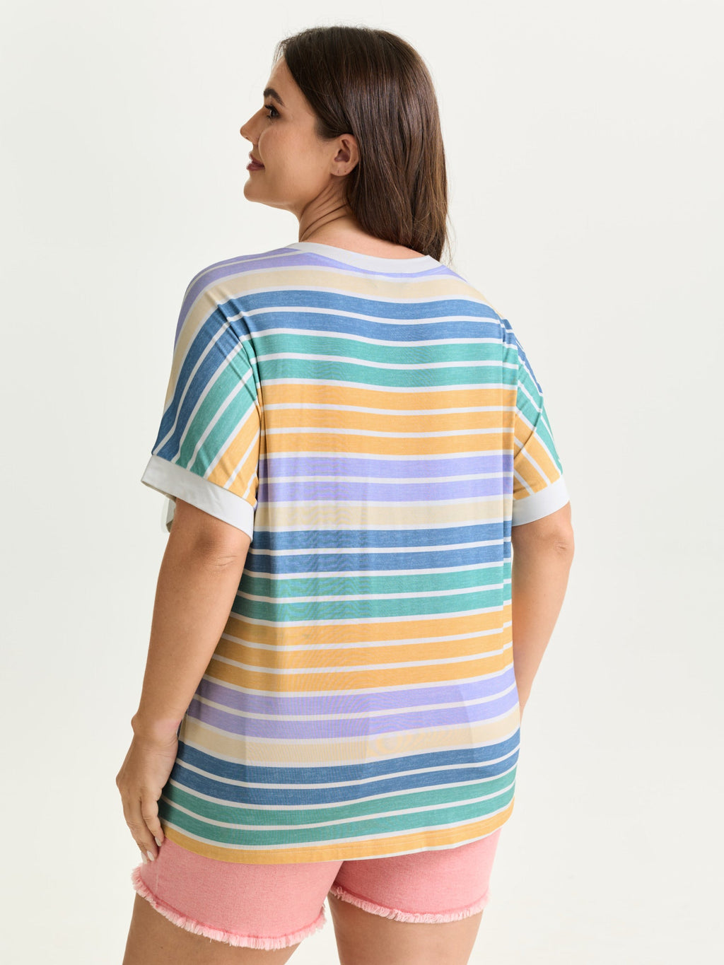 Colorful Gradient Stripe Round Neck T-Shirt