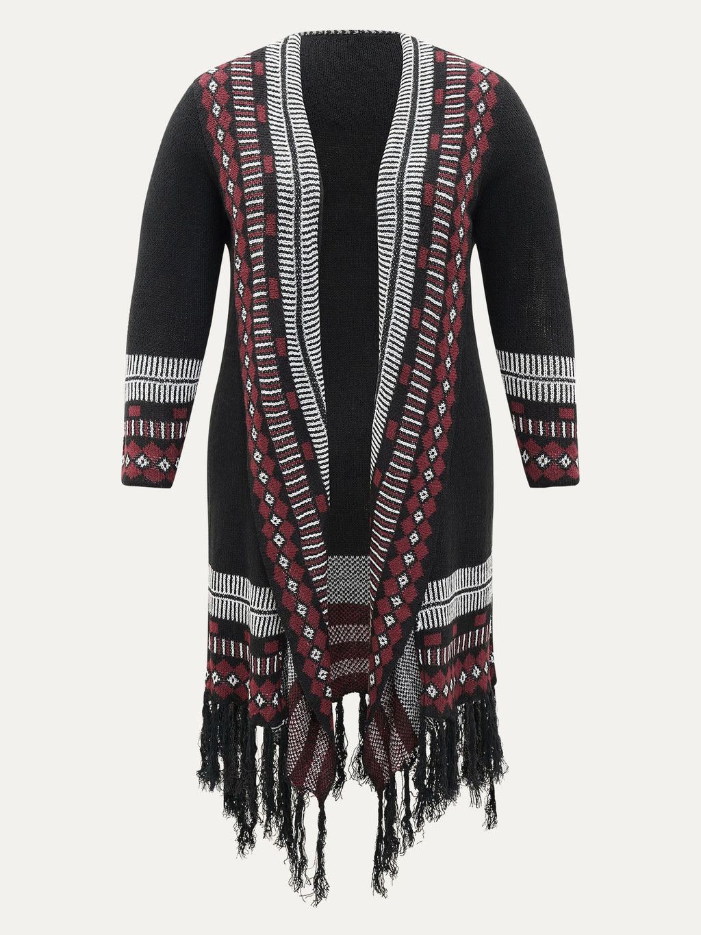 Bandana Print Fringe Trim Maxi Cardigan