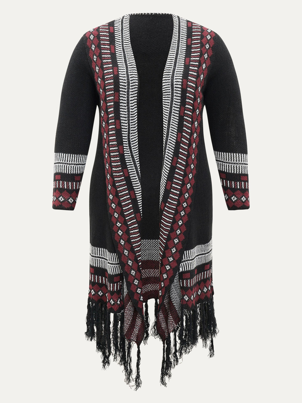 Bandana Print Fringe Trim Maxi Cardigan