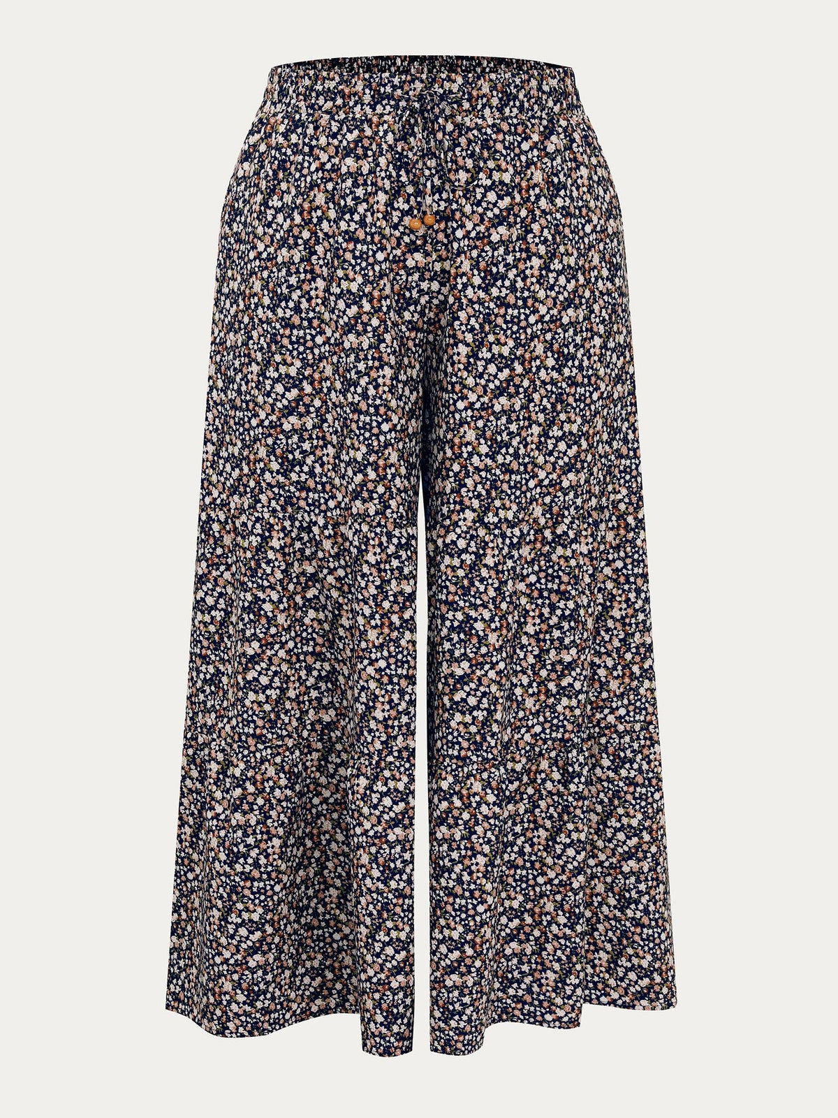 Micro Floral Print Wide Waistband Pants
