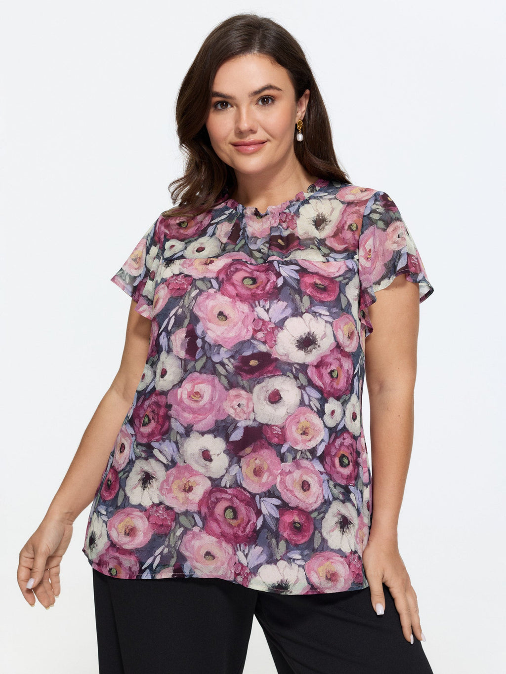 Floral Blend Print Mesh Blouse