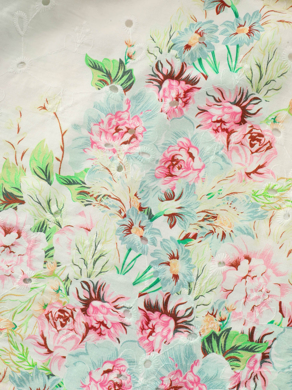 Cotton Colorful Floral Textured Hem Blouse