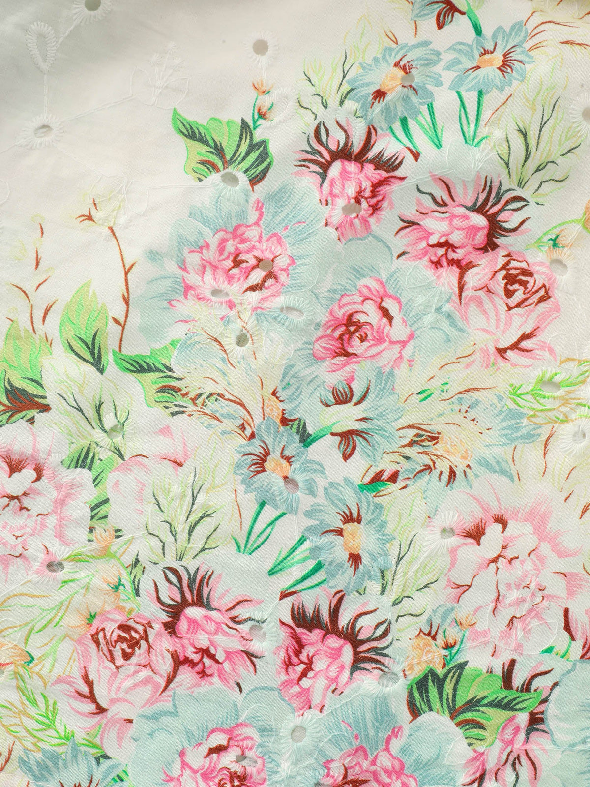 Cotton Colorful Floral Textured Hem Blouse