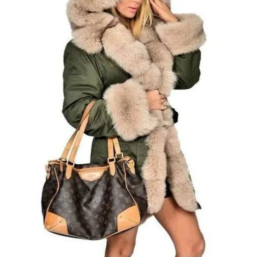 Womens Hooded Camouflage Warm Winter Coats Faux Fur Jacket Parka Overcoat
