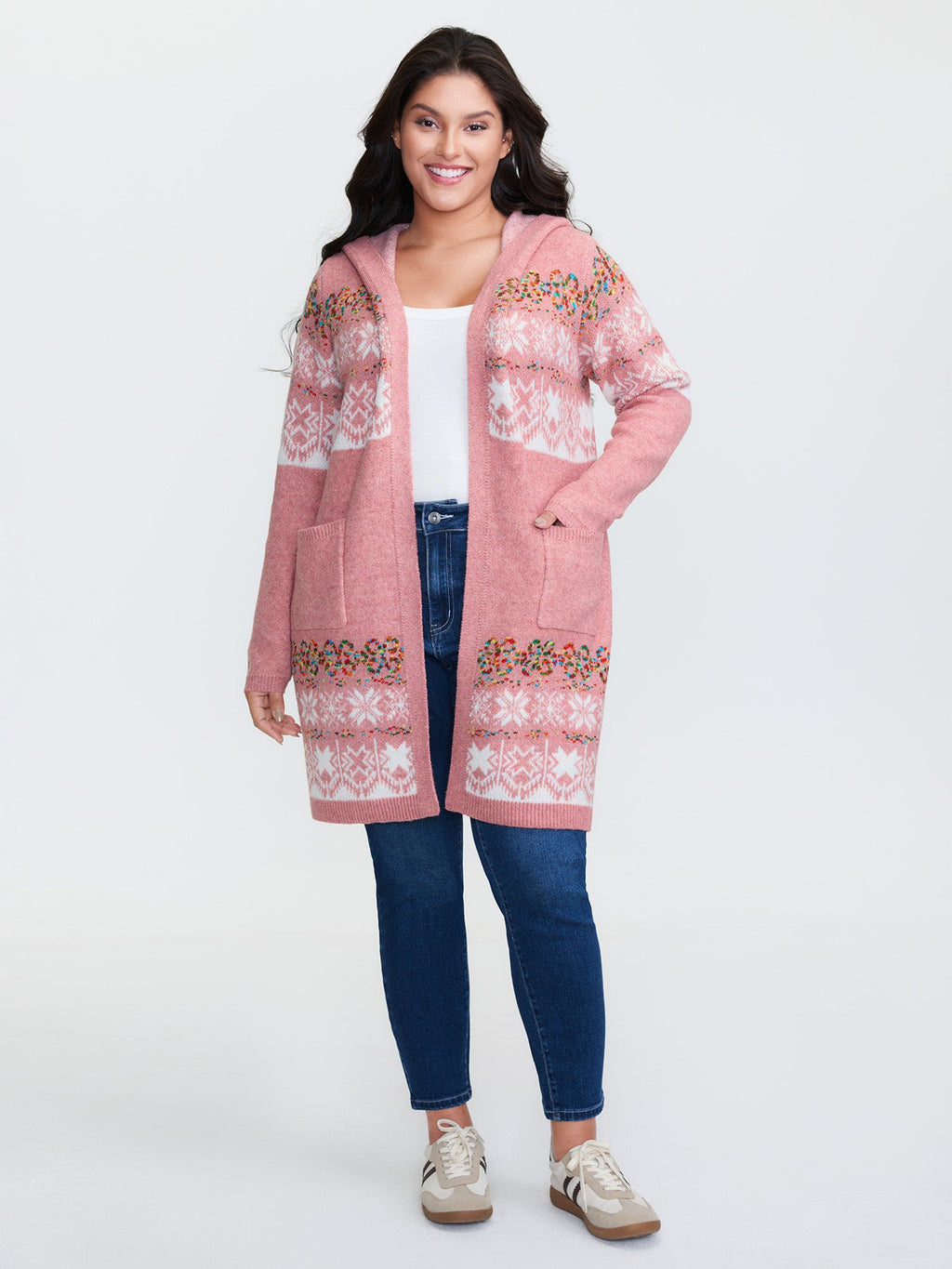 Boho Print Jacquard Hooded Knit Cardigan