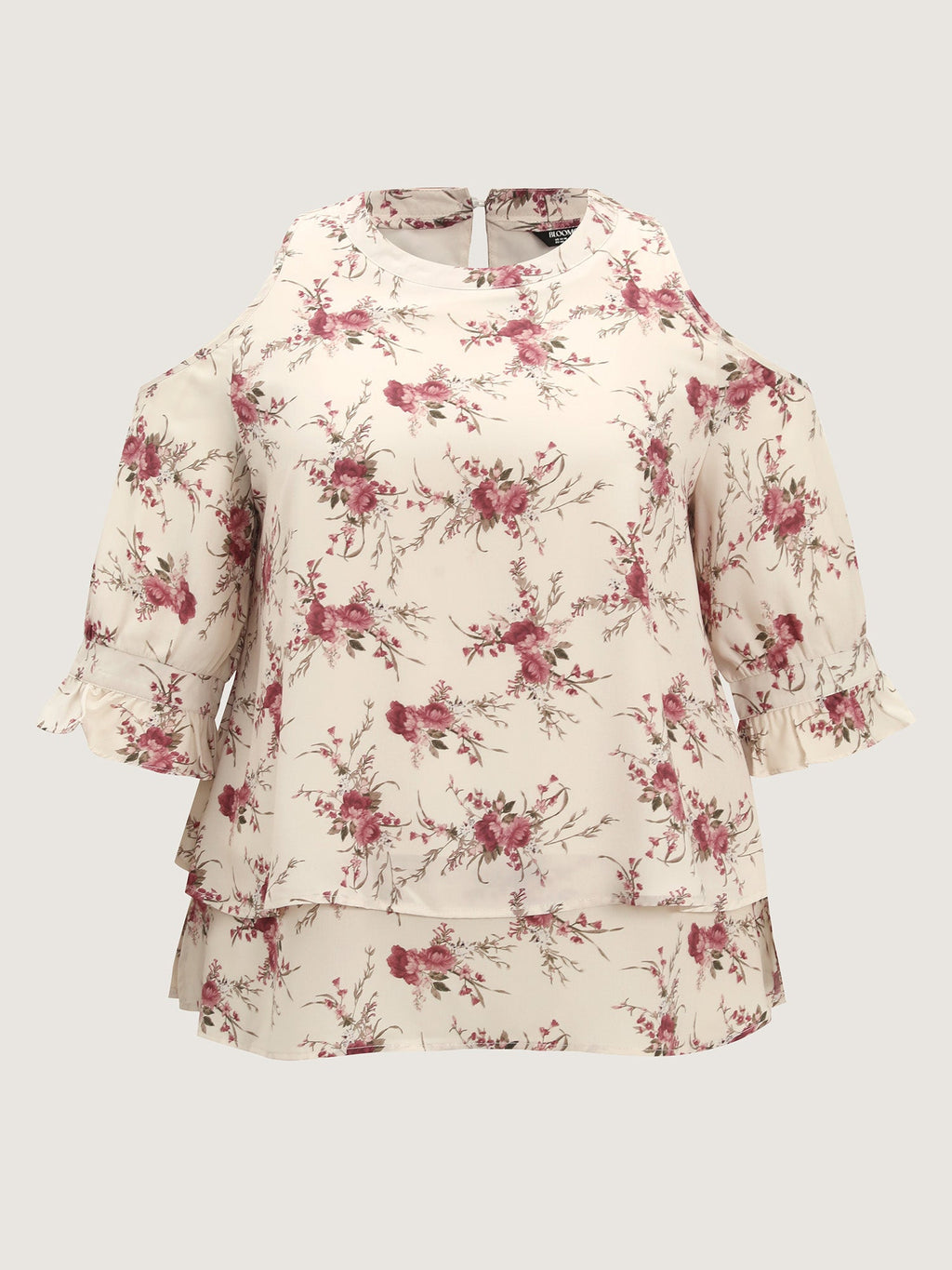 Blooming Floral Layered Hem Cut-Out Shoulder Blouse