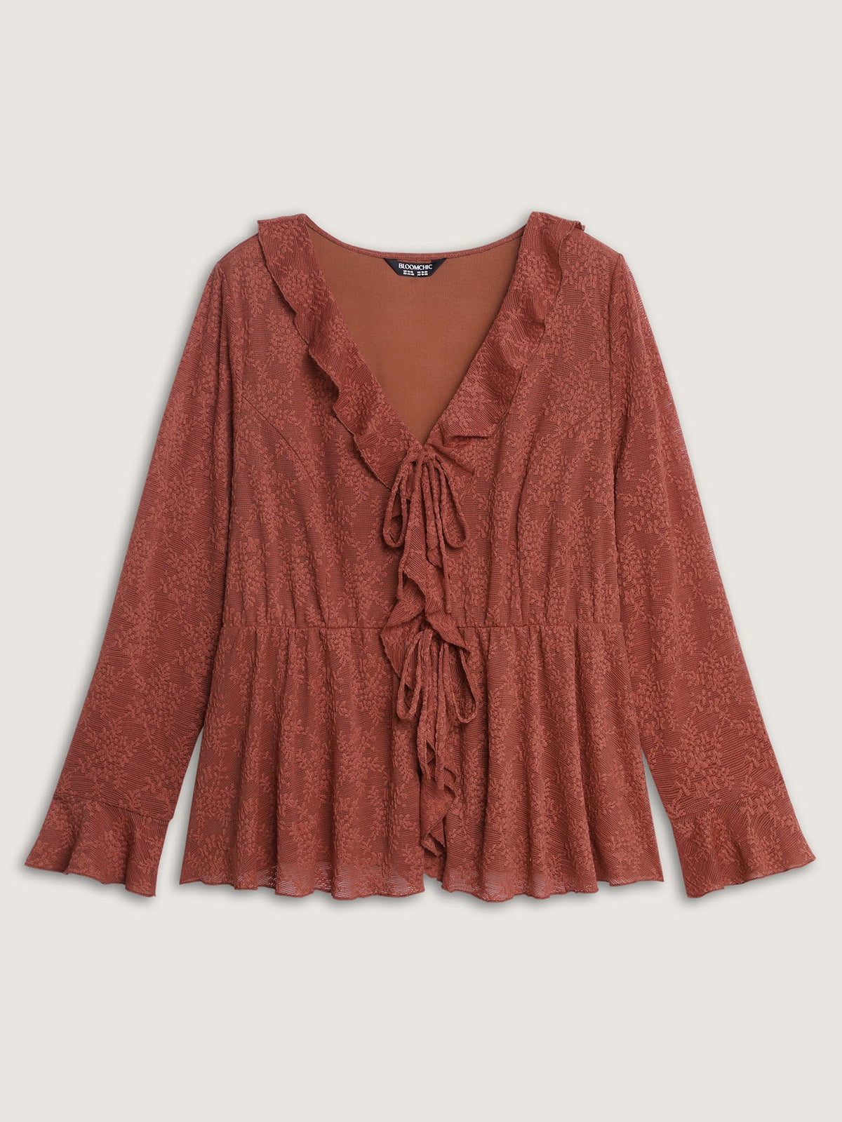 Ruffled Edge Lace Trim Tie Blouse