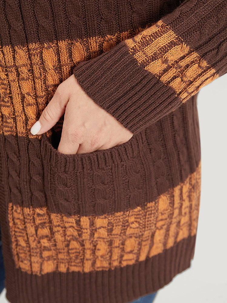 Halloween Colorblock Cable Knit Patched Pocket Cardigan