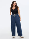 Stretchy Pull-On Wide-Leg Jeans