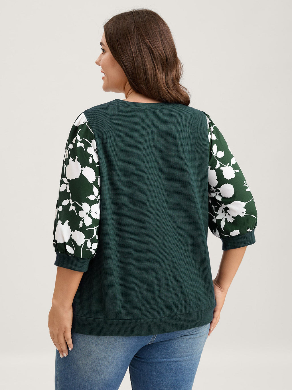 Textured Floral Puffy Sleeve Sweatshirt