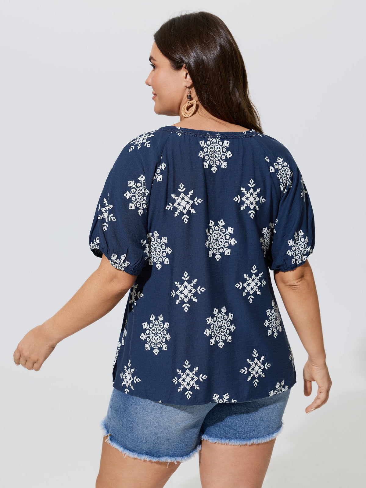 Boho Print Puffy Sleeve Blouse