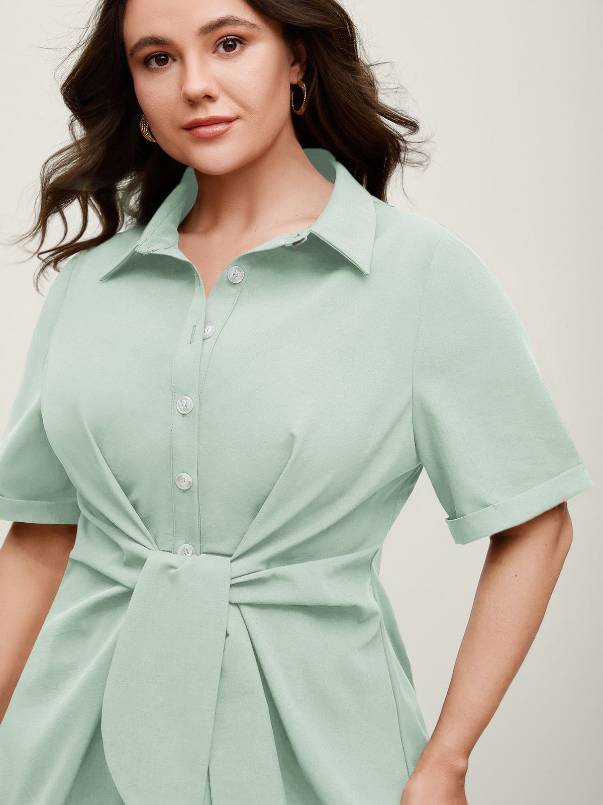 Knotted Front Asymmetrical Hem Blouse