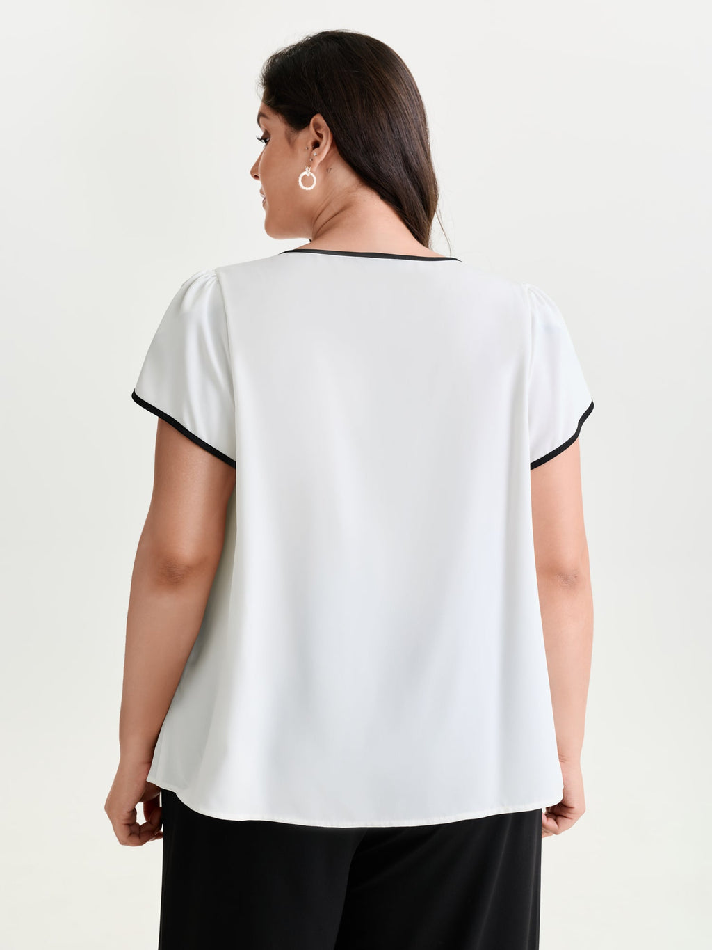 Petal Sleeve Color Contrast Plain Blouse