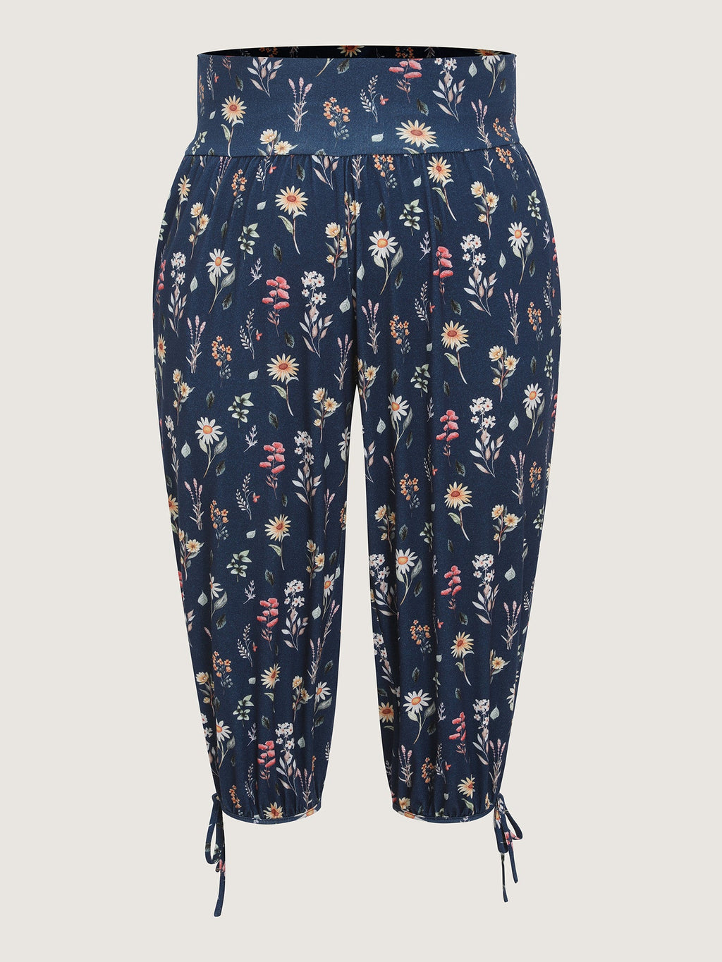 Stretchy Floral Print Drawstring Cuff Pants
