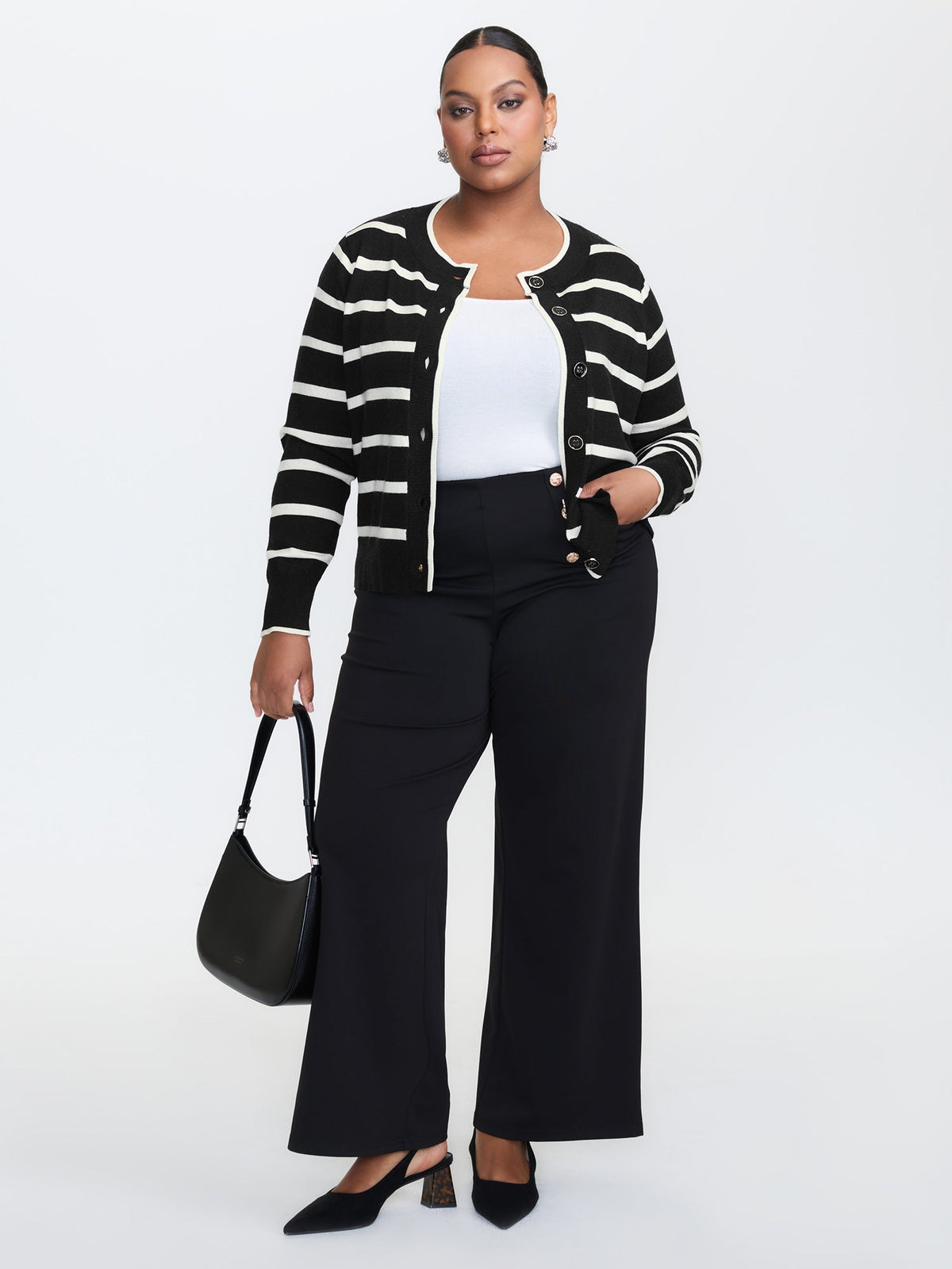 Stripe Wool Blend Slit Knit Cardigan