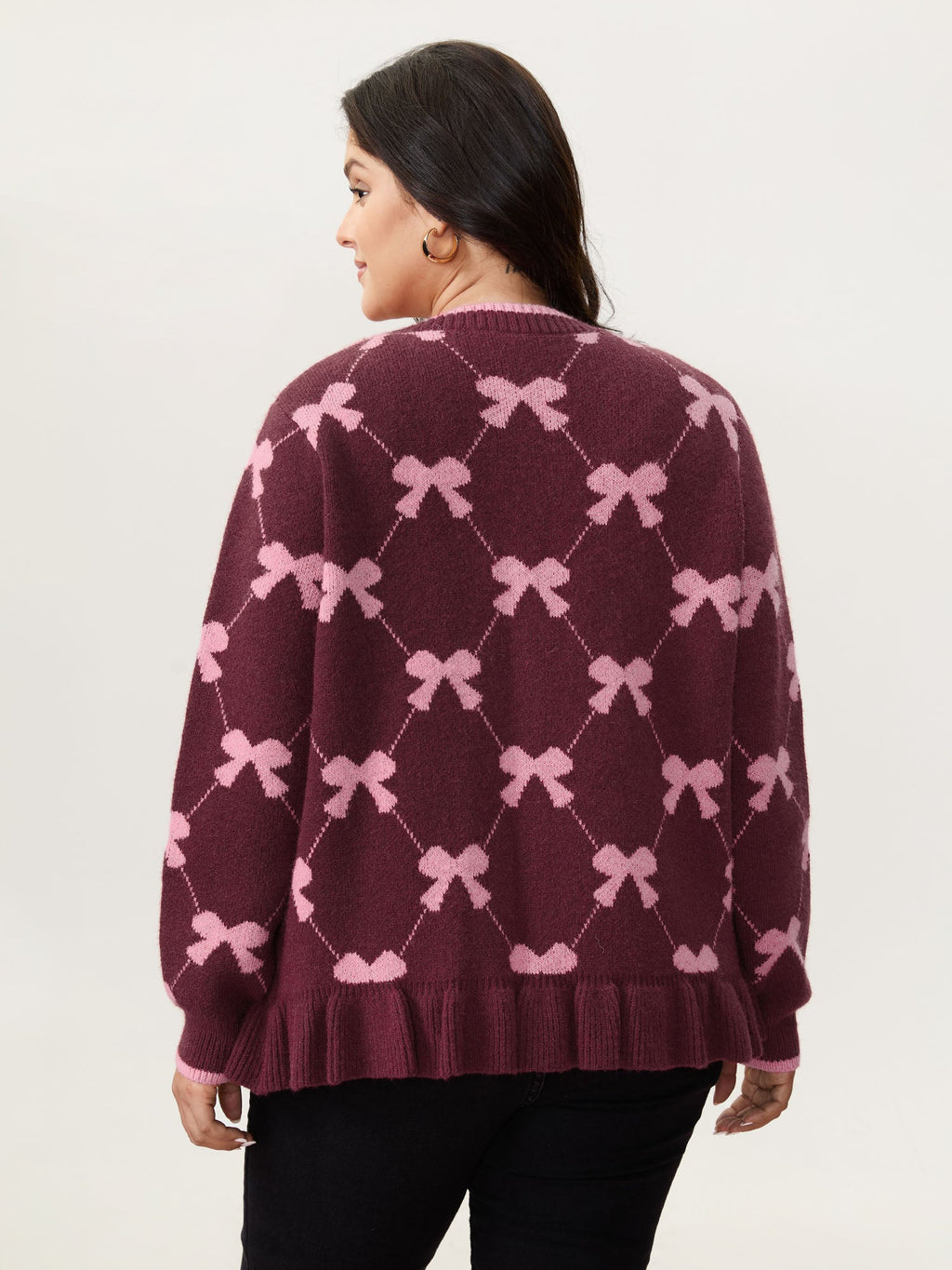 Bow Beautiful Jacquard Front-Tie Knit Cardigan