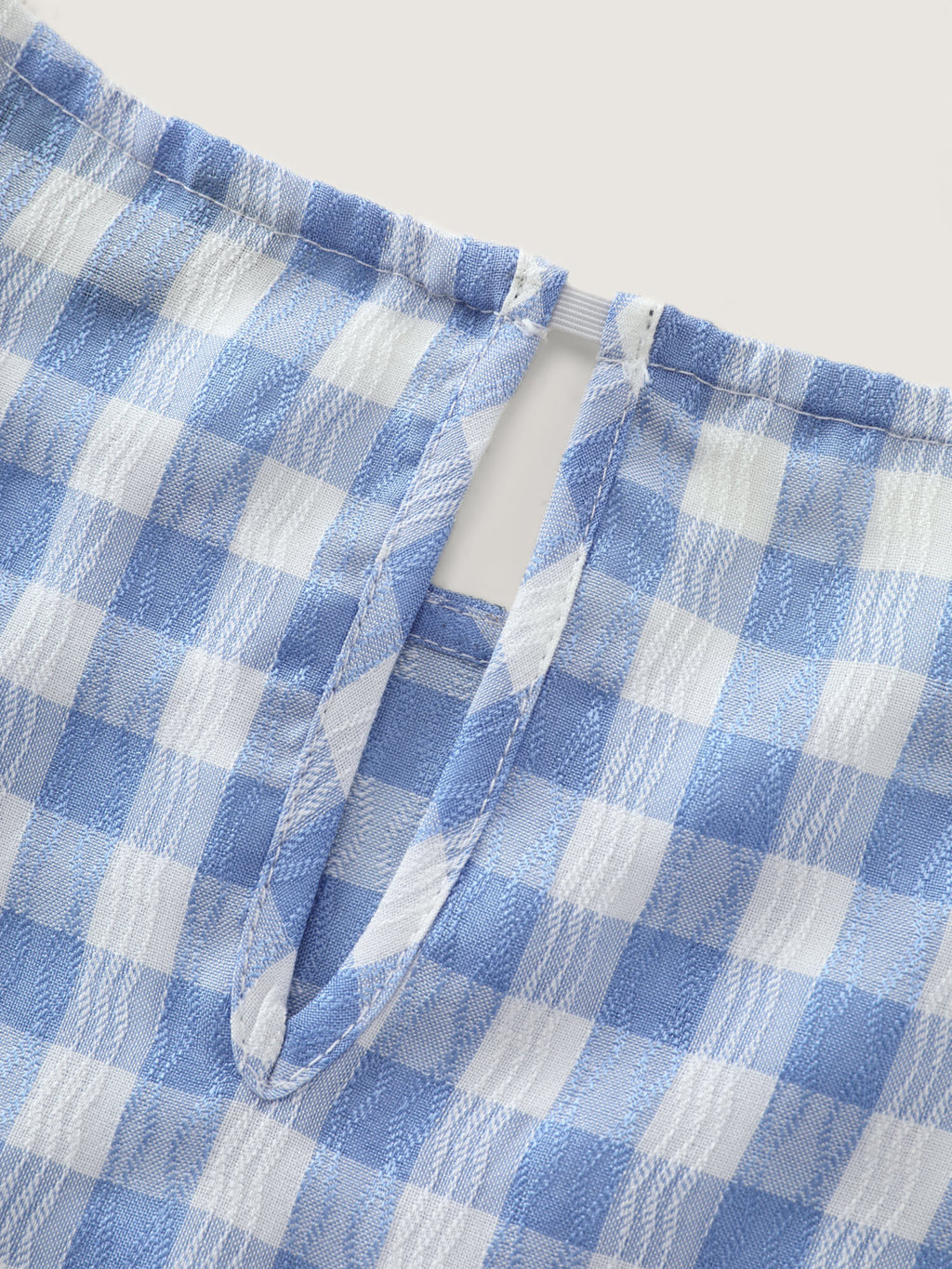Gingham Print Ruffled Sleeve Pleated Blouse