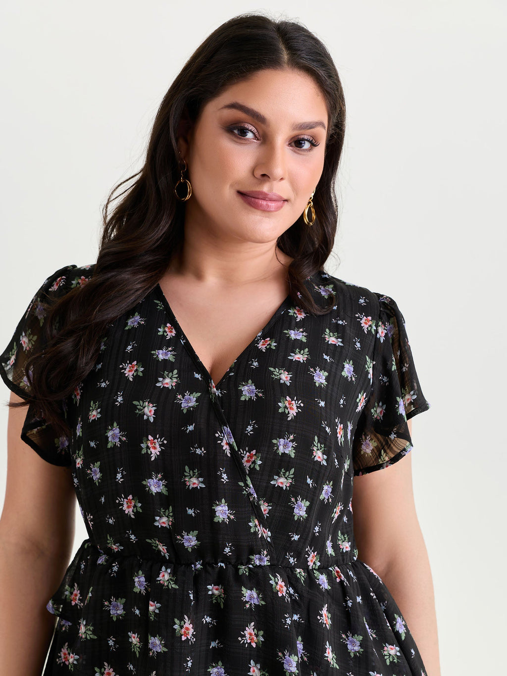 Floral Textured Ruffled Sleeve Blouse
