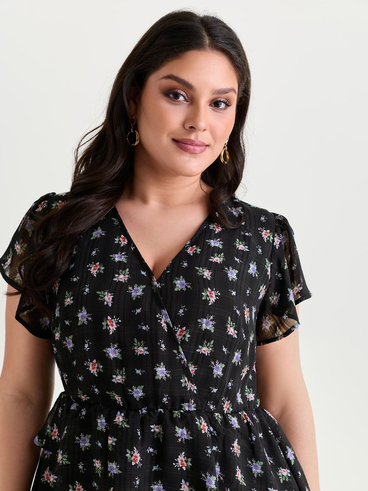 Floral Textured Ruffled Sleeve Blouse