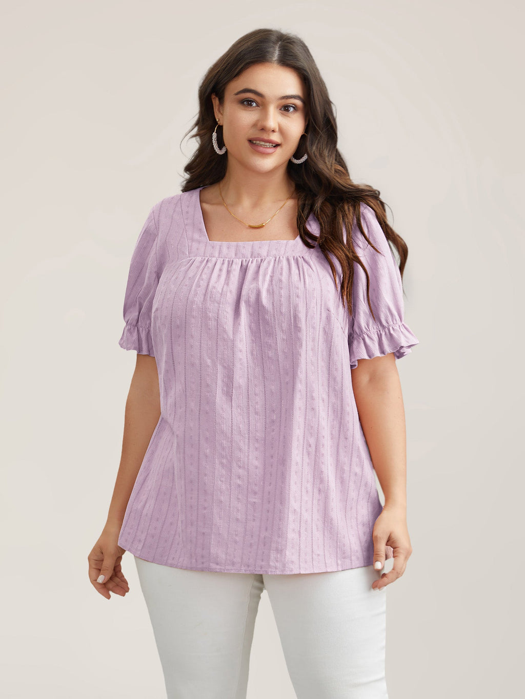 Cotton Square Neck Ruffled Sleeve Blouse