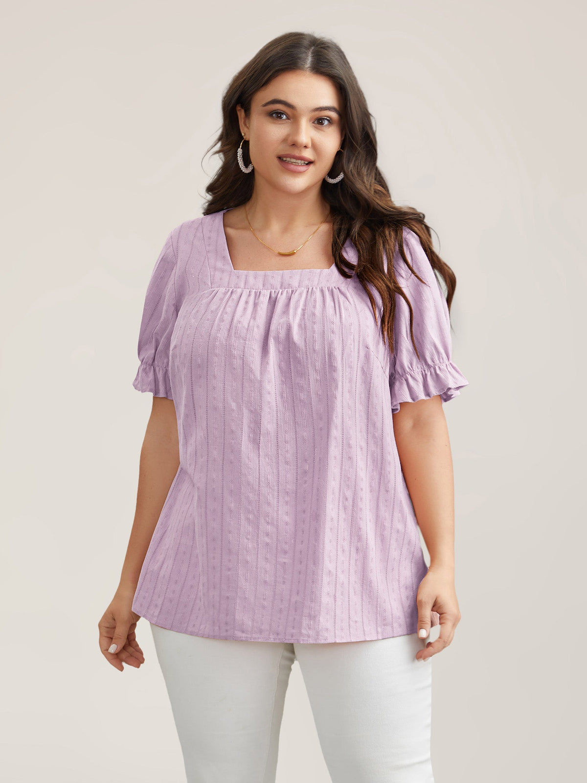 Cotton Square Neck Ruffled Sleeve Blouse