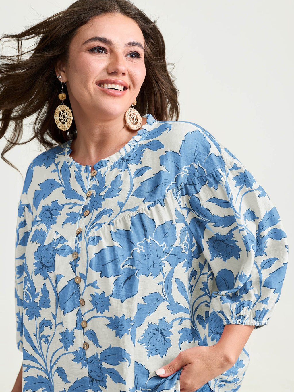 Sweet Floral Print Button Front Blouse