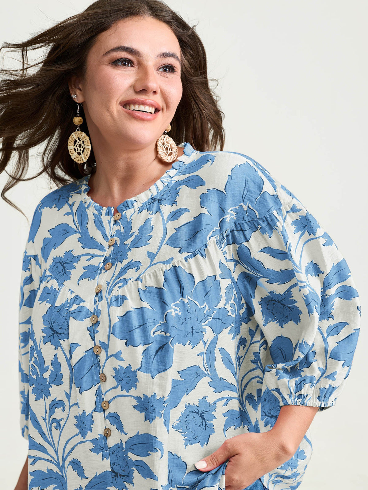Sweet Floral Print Button Front Blouse