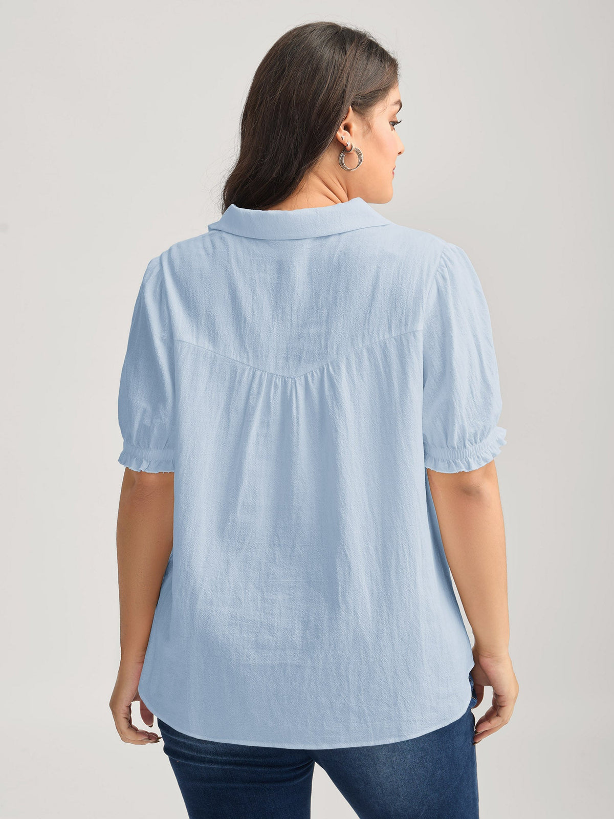 Pure Cotton Ruffled Puffy Sleeve Blouse