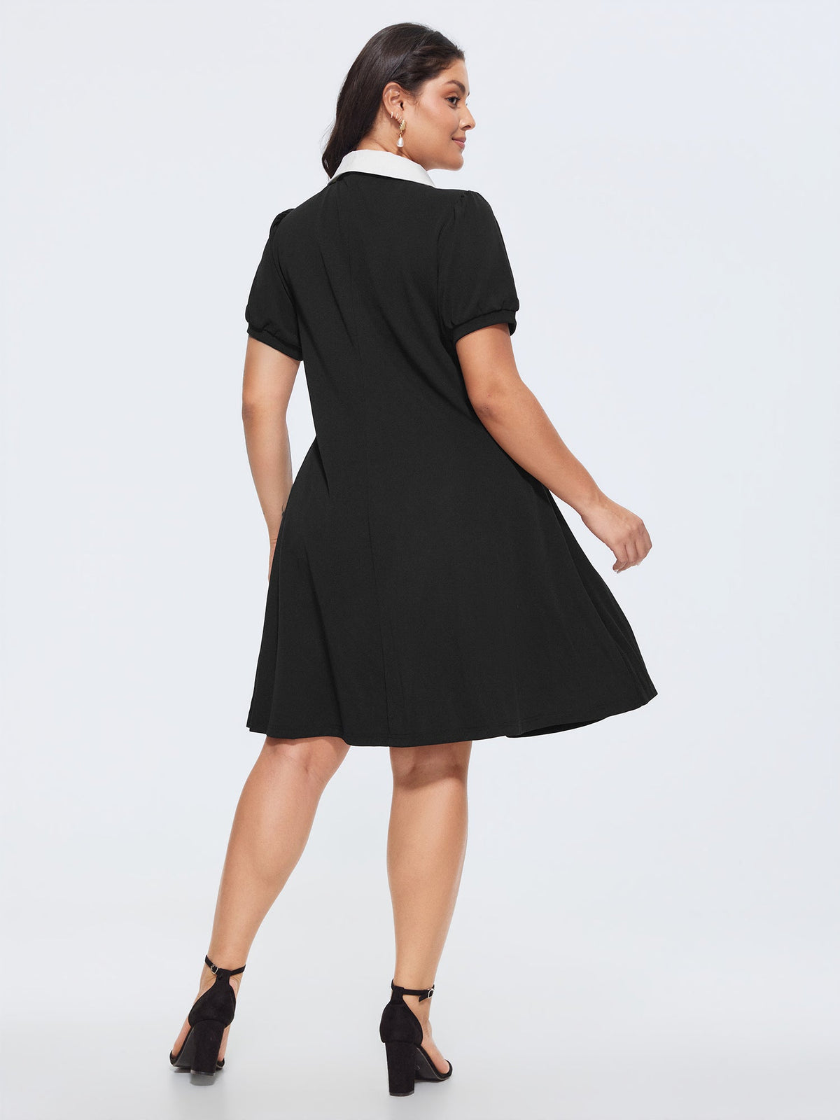 Stretchy Color Contrast Puffy Sleeve Mini Dress