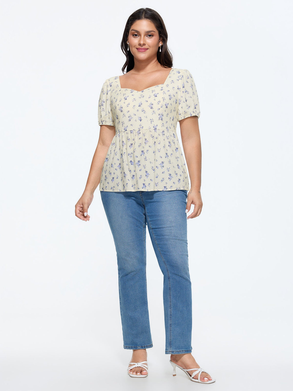 Floral Print Back-Bow Flared Blouse