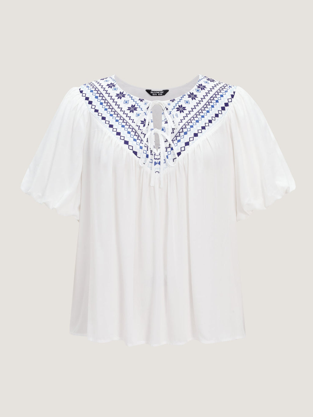 Boho Print Neck-Tie Puff Sleeve Blouse