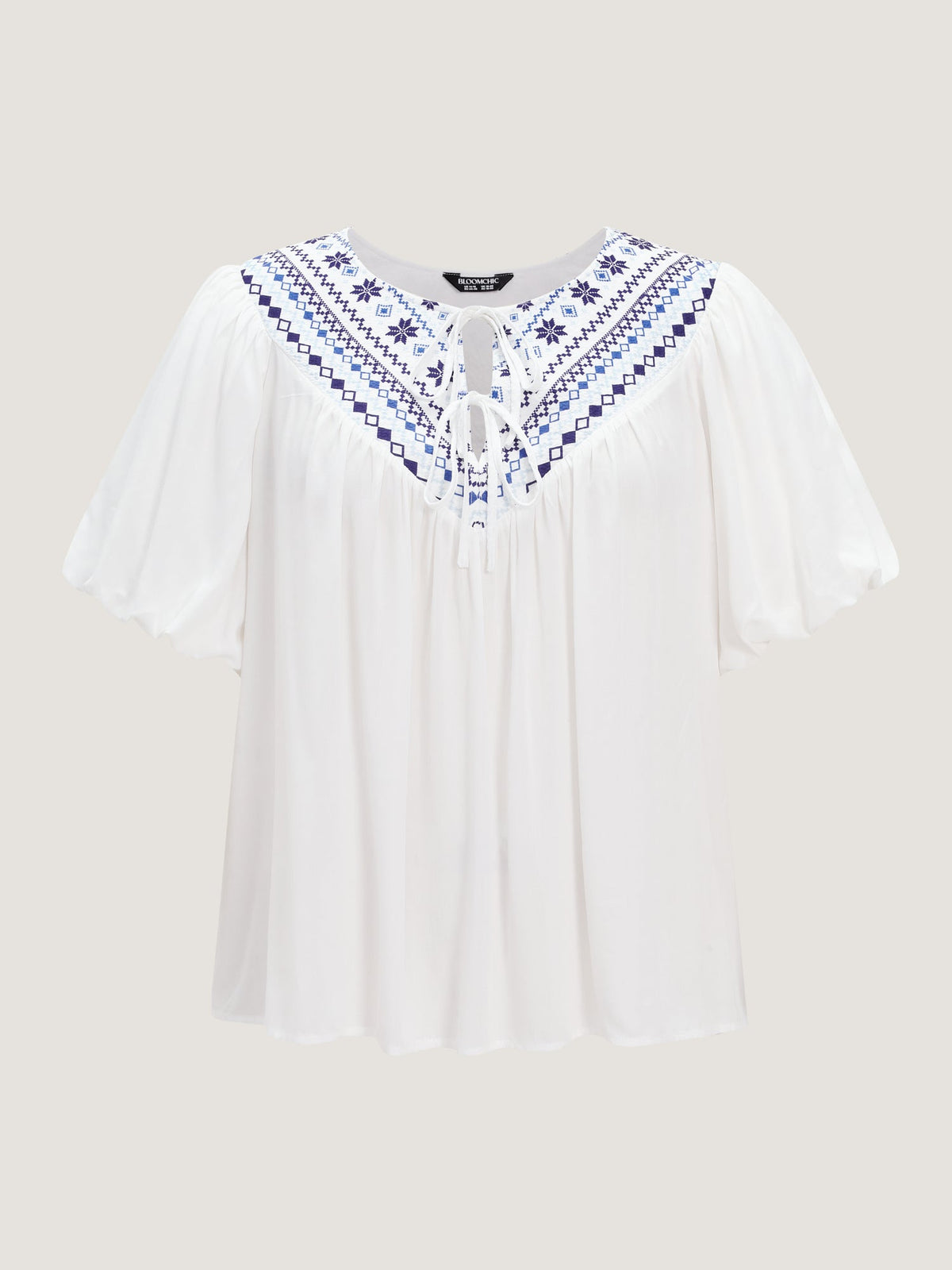 Boho Print Neck-Tie Puff Sleeve Blouse