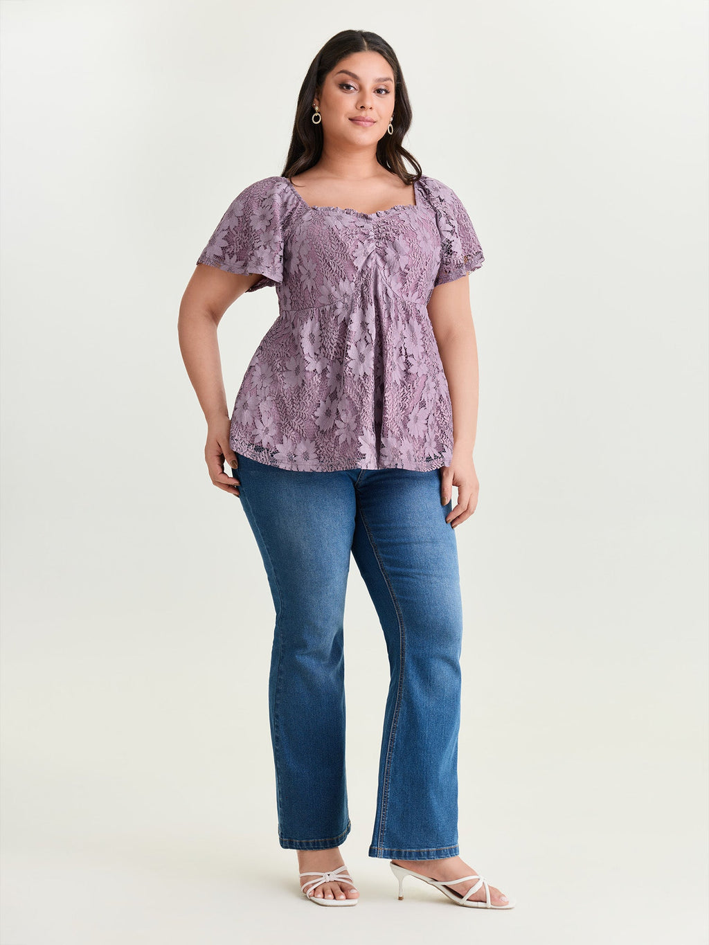 Floral Lace Ruched Fit And Flare Blouse
