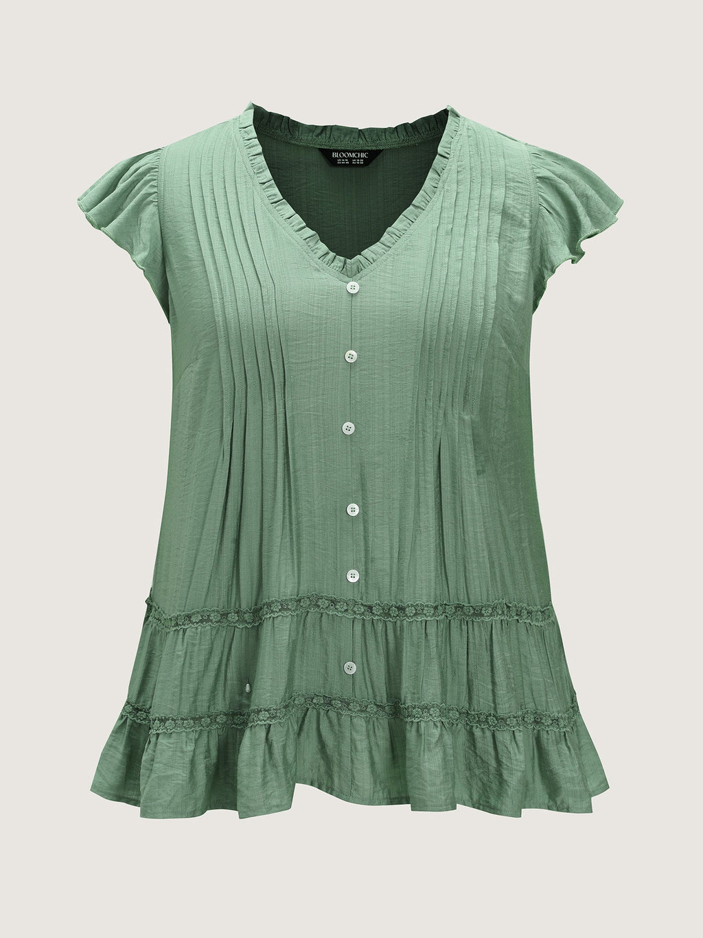 Everyday Pleated Lace Trim Blouse