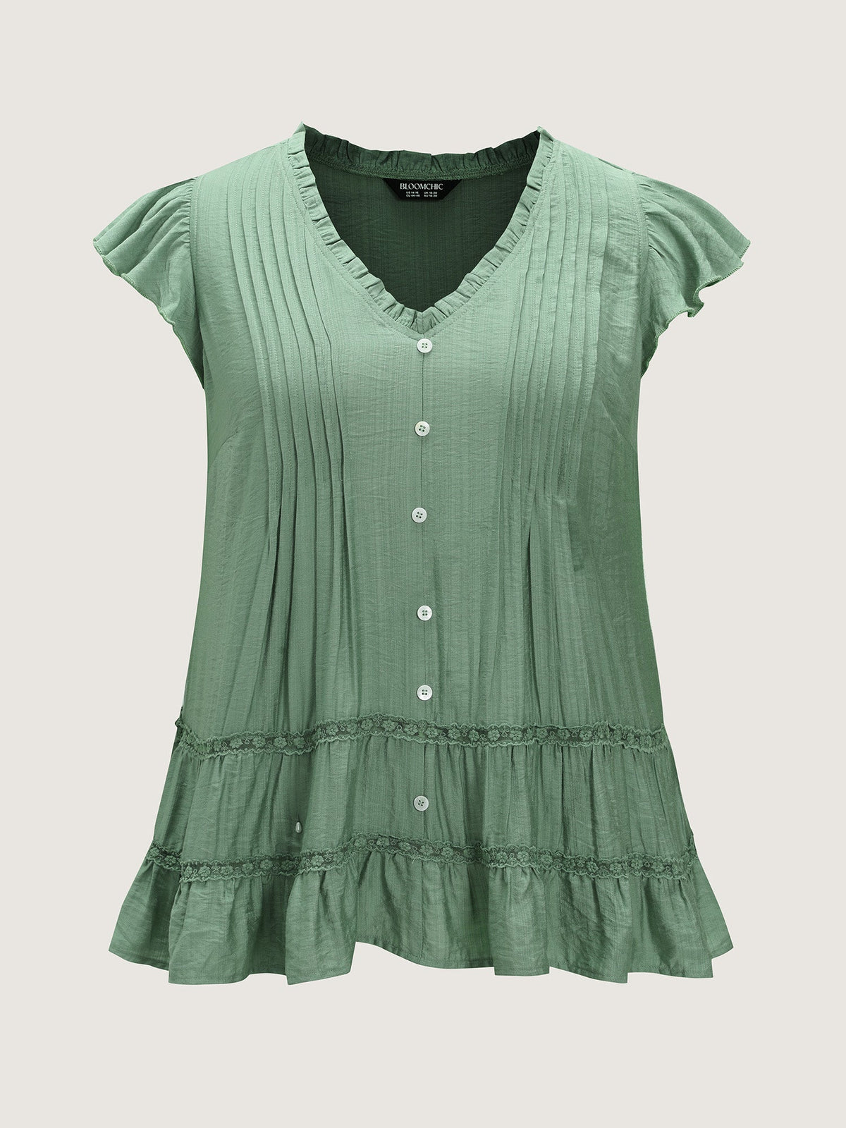 Everyday Pleated Lace Trim Blouse