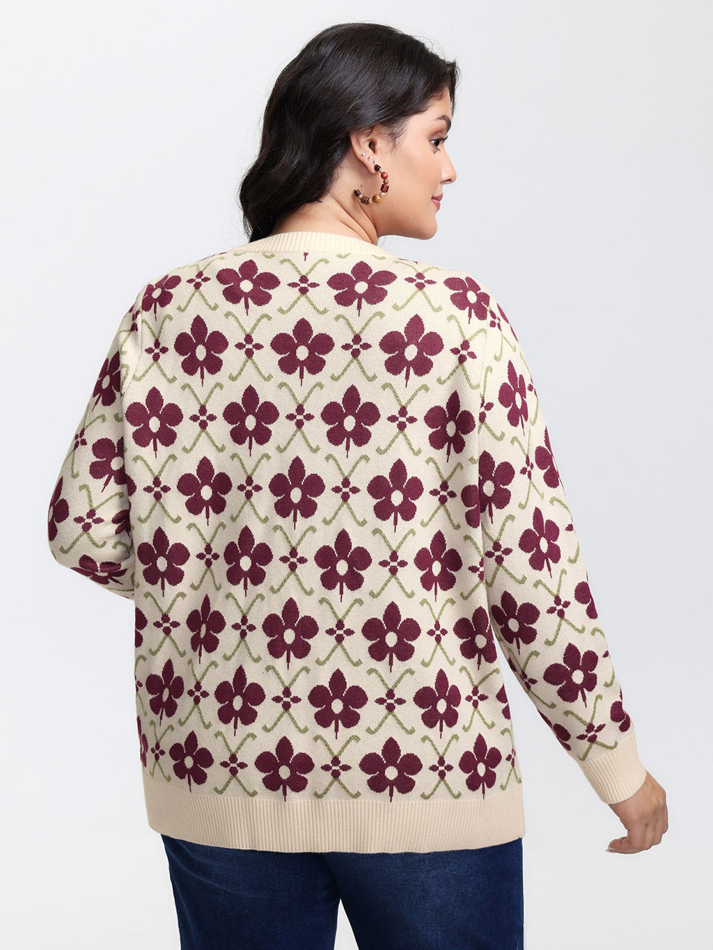 Floral Jacquard Button Knit Cardigan