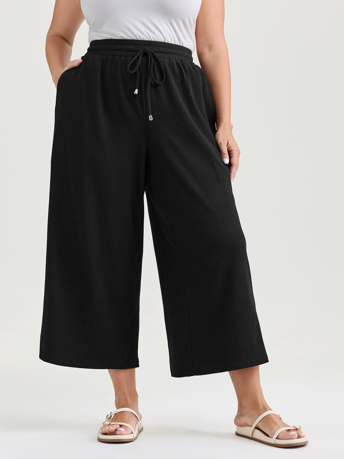 Drawstring Waist Stretchy Textured Sweatpants
