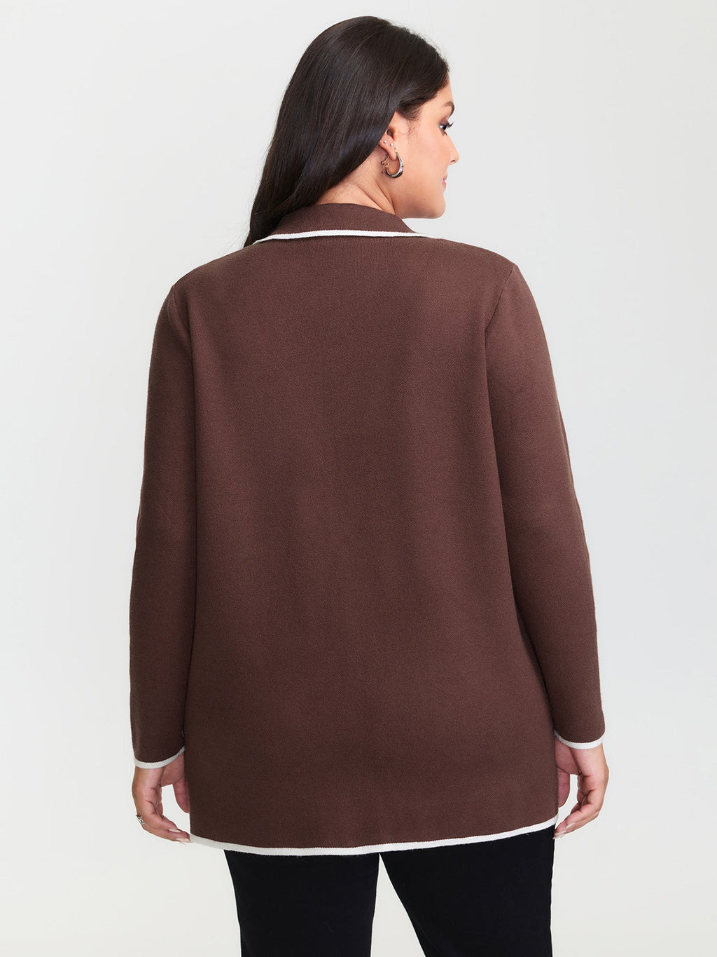 Suit Collar Color Contrast Pockets Knit Cardigan
