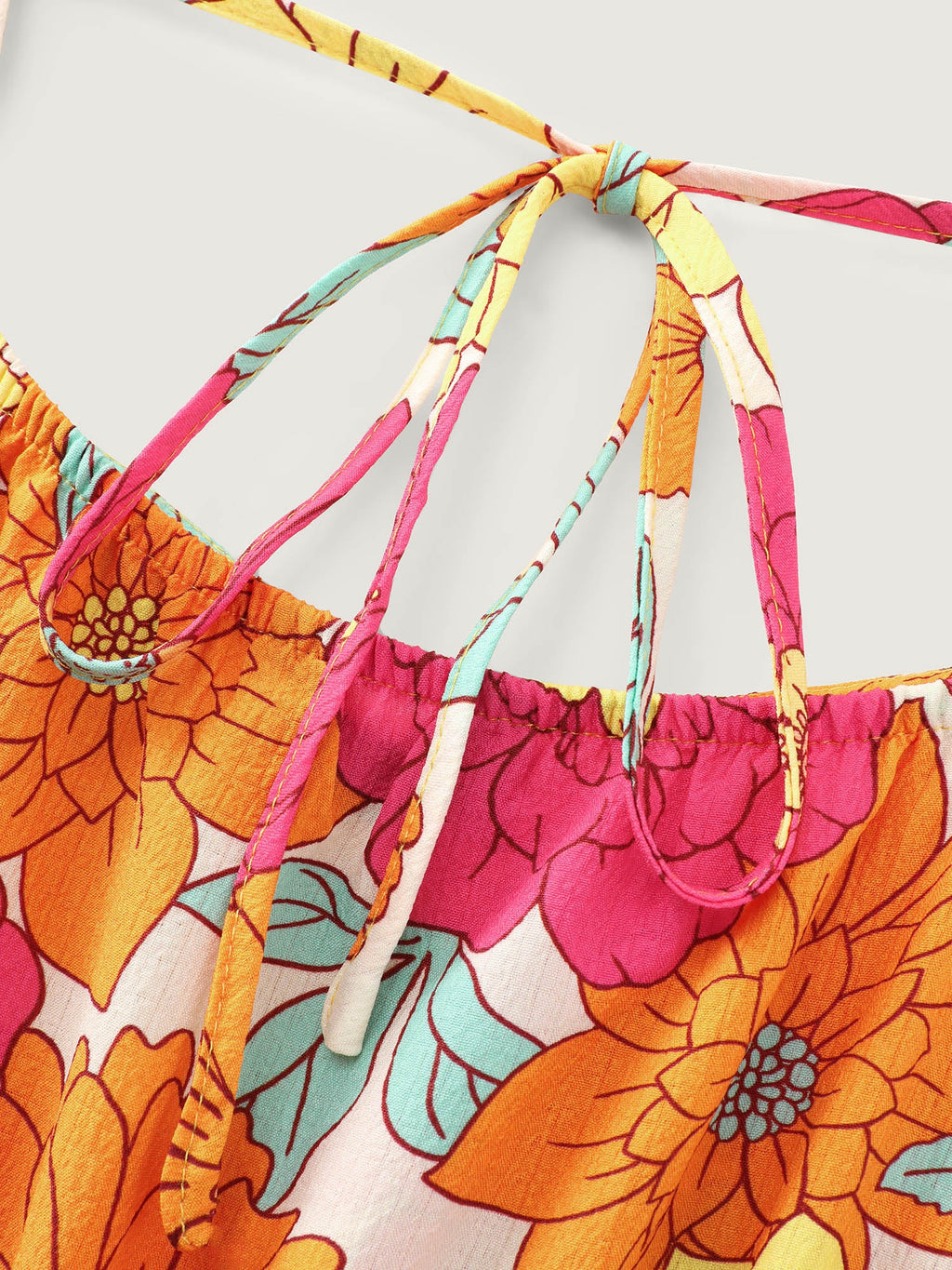 Bright Floral Print Shirred Midi Dress