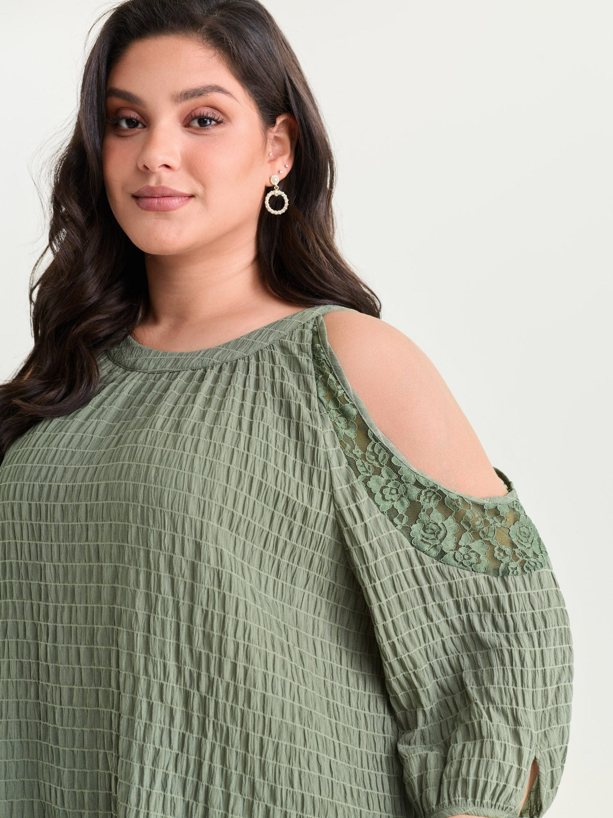 Shoulder Cut-Out Textured Back-Tie Blouse