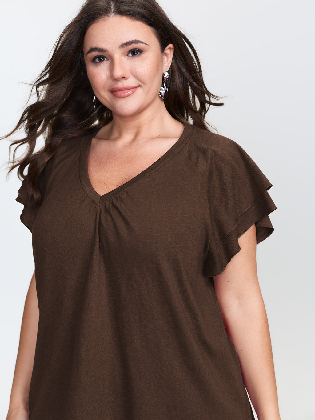 Stretchy Textured Flared Sleeve T-Shirt