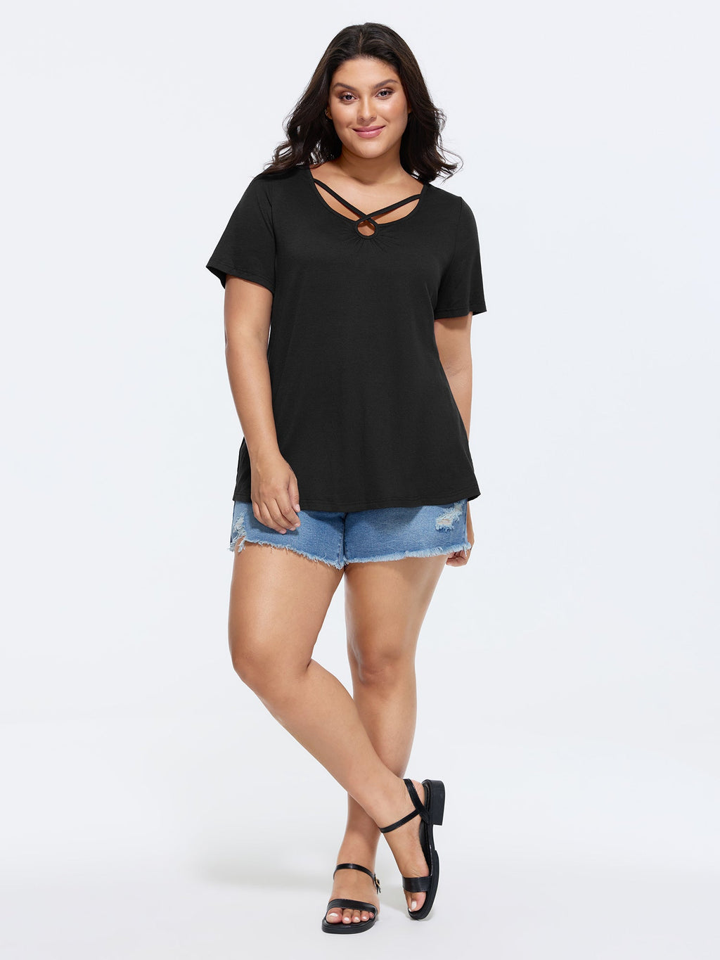 Supersoft Cut-Out Neckline Plain T-Shirt